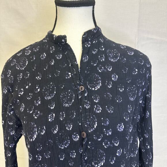 Tibi New York Sheer Navy Button-Up Top with Dotted Pattern, Size Small - Picture 2 of 9